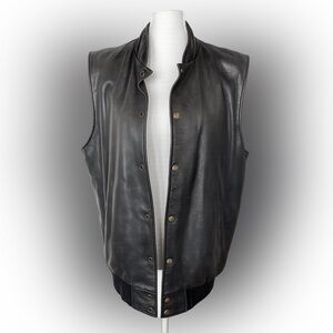 Roots Black Leather Vest | Oversized Medium | Quilted | Made in Canada